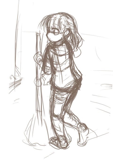 最初は箒持ってたはずが、肉まん食べてた。 