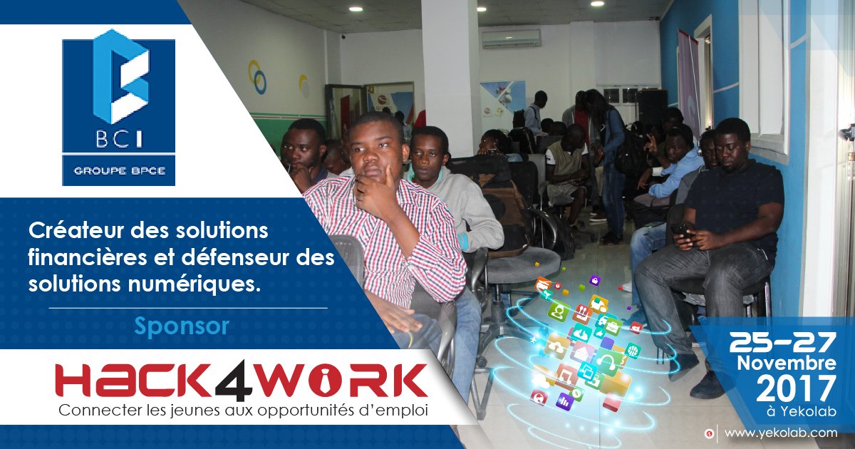 Yekolab's tweet photo. #Hack4work
La @BCICongo n'a pas voulu se mettre en marge de ce grand rendez-vous pour marquer son soutien à la jeunesse qui travaille et qui innove. #Hack4worksponsor #BCICongo, @Yekolab https://t.co/33sWlCuWpW