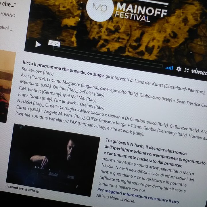 NHASHmusic's tweet photo. Il suono della musica elettronica invade Palermo: inizia #MainOFF, music &amp; electronics arts: https://t.co/TU6GtJ1mnf https://t.co/0KqZremYSw