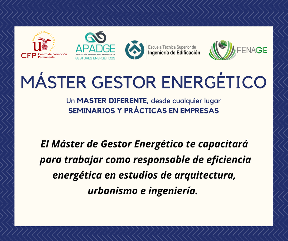 MasterGE_US's tweet photo. El Máster de Gestor Energético  te capacitará para trabajar como responsable de eficiencia energética en estudios de arquitectura, urbanismo e ingeniería.
+ Info ➡️ 954 502 501 y en info@apadge.com #MasterGE2018 #Empleo #Formacion https://t.co/Eg3qxgpDVb