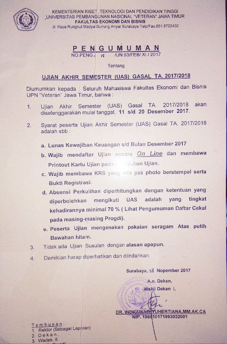 Diberitahukan kpd mahasiswa/i Akuntansi, UAS smt. Gasal 2017/2018 akan diselenggarakan. Cek gambar u/ info🙂
