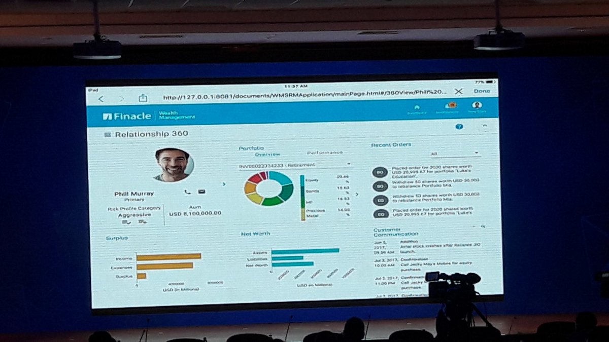 Abhijith_KD's tweet photo. Finacle: .abhraroy0605 demos Finacle #WealthManagement's #RelationshipManager dashboard

#FinacleForum #RoboAdvisors #TrulyDigtal #DigitalBanking #FinServ #FinTech https://t.co/GhqedFEFAc