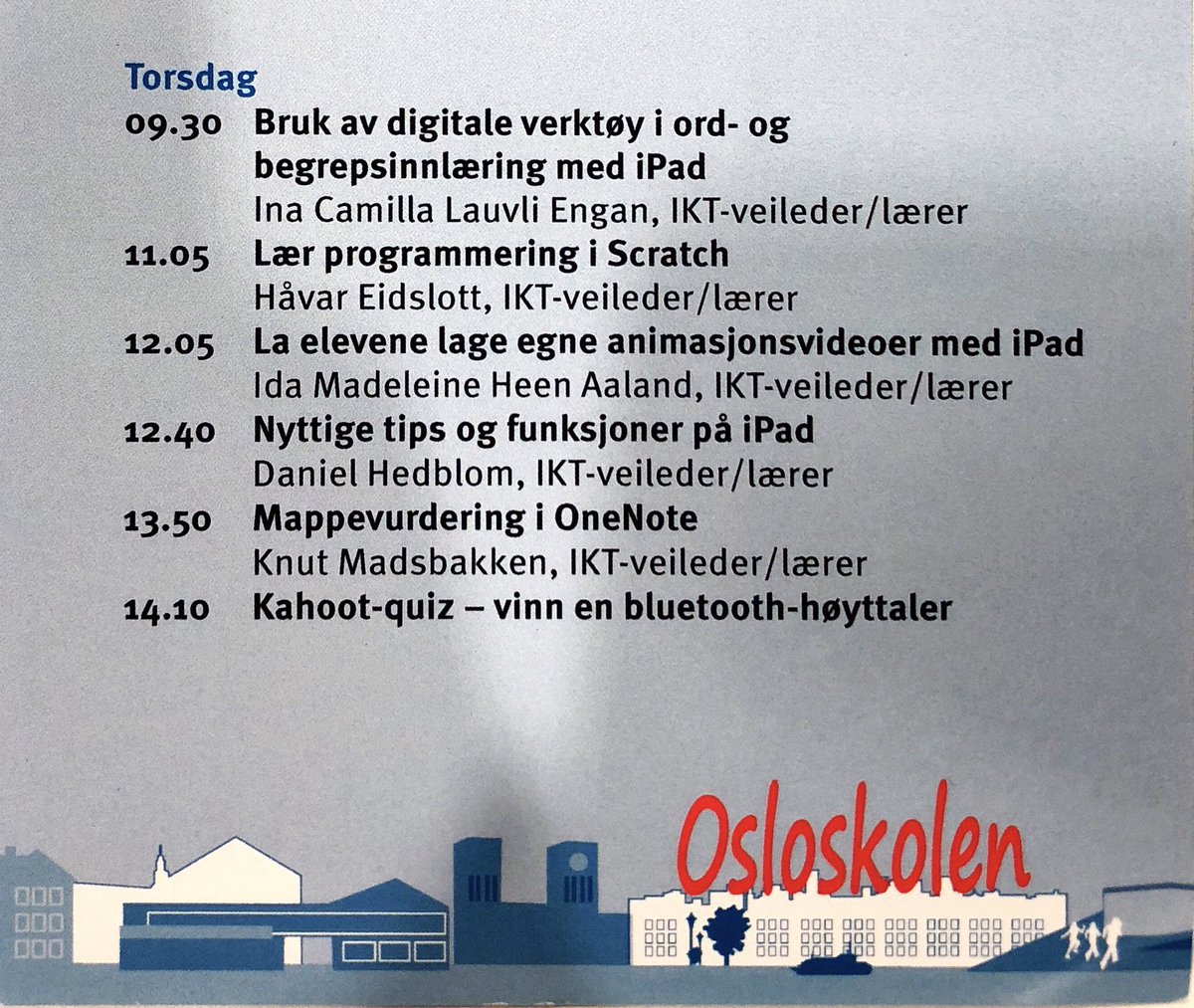 idamhh's tweet photo. Kom en tur til Osloskolen på C:10 i dag. Vi gir konkrete undervisningstips i pausene - samt gratis vaffel og kaffe!👌#Settdagene #sett2017 https://t.co/OwgTIjSQ7u