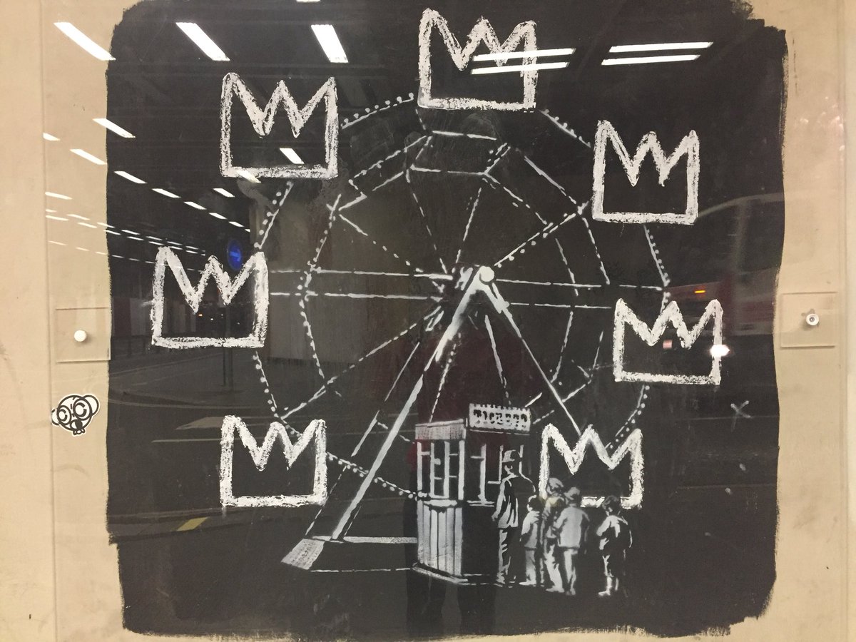 heworthflash's tweet photo. A bit of excitement on my morning run; finally checked out the Banksy works that have gone up near my flat #Basquiat https://t.co/jLQq4kPtqP