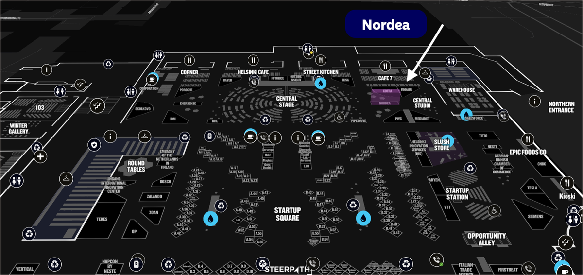 NordeaGrowth_FI's tweet photo. Find us at #slush17 between the Central Stage and the Warehouse area at booth 6B.4! If you head down Hall 6 main corridoor, you can't miss us!  #NordeaSlush17 https://t.co/ly6e4wdEjb