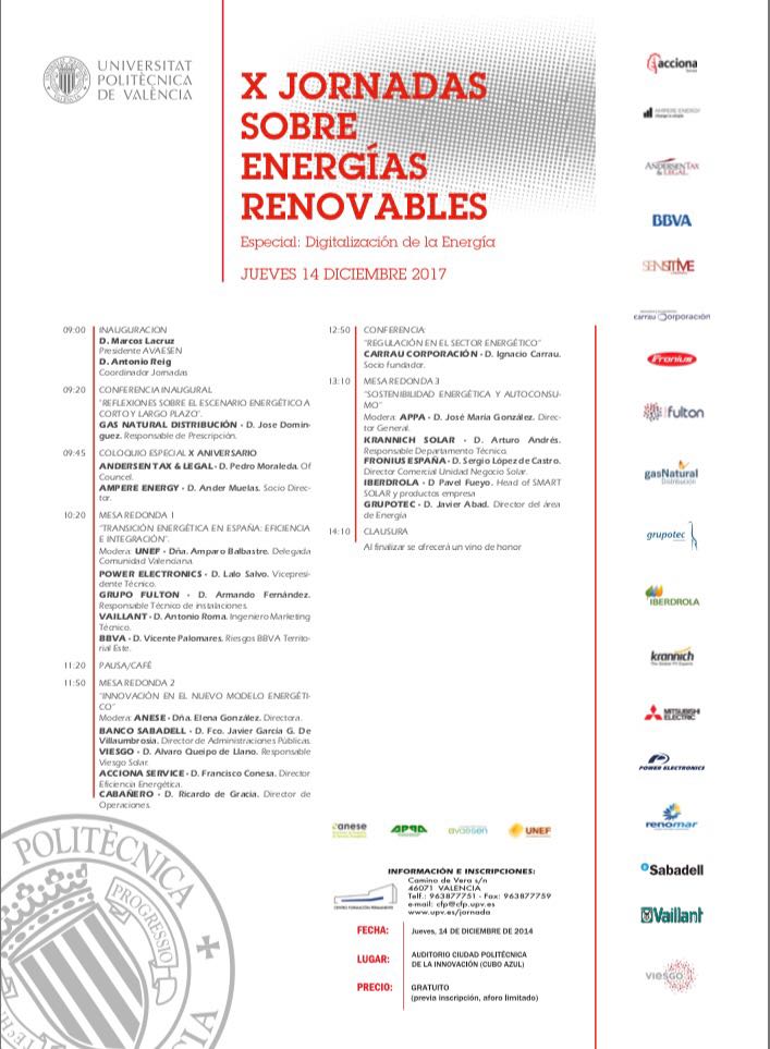 MarcosJLacruz's tweet photo. El próximo día 14 hablaremos de #energía en la @UPV. 10° aniversario de este imprescindible encuentro anual donde se debaten presente y futuro de la mano de grandes profesionales.🔝 https://t.co/bgEpBY0vSH