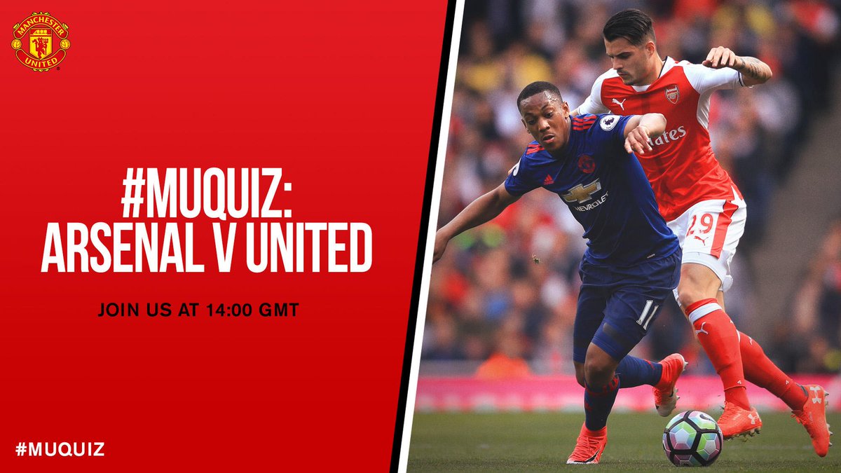 ManUtd's tweet photo. Today's #MUquiz is all about some of our previous trips to face Arsenal - make sure you join us at 14:00 GMT. https://t.co/JoHhjvwA5t