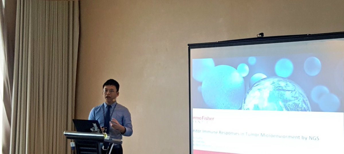 GeneOnlineNews's tweet photo. Dennis Huang, Product Manager at @thermosci #Taiwan, gives a comprehensive remark on #immunotherapy and the study of tumor microenvironment. ##TME #NGS @SelectBio @GeneOnlineNews #NGSC2017 https://t.co/zvl5eARH0l