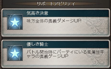 ゆずだいだい サポアビ1は10 でシエテのと加算 サブ無効 サポアビ2は風キャラ開幕奥義ゲージ 5 サブ有効