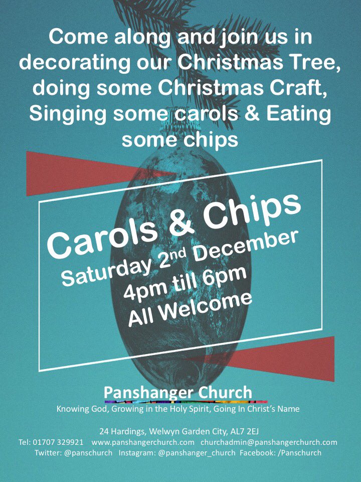 Come along from 4pm Saturday for Carols &amp; Chips! Join us as we decorate the tree &amp; sing carols. There will be Christmas crafts for the children &amp; of course, Chips! No need to book &amp; it’s FREE!#LovePanshanger #LoveWGC #CarolsandChips #FreeThingsToDoInWGC