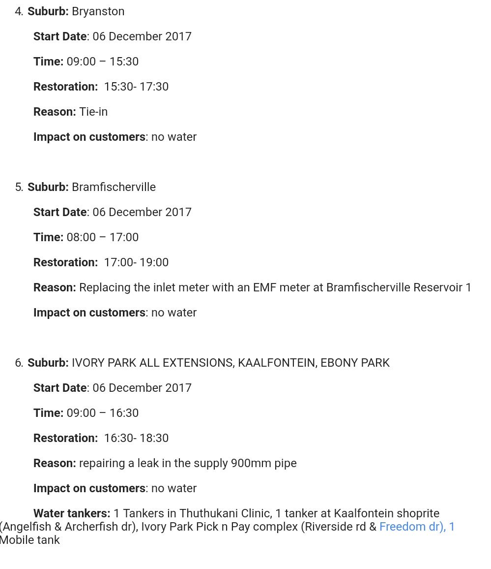 Johannesburg Water on Twitter "JoburgUpdates Take note of the following planned outages