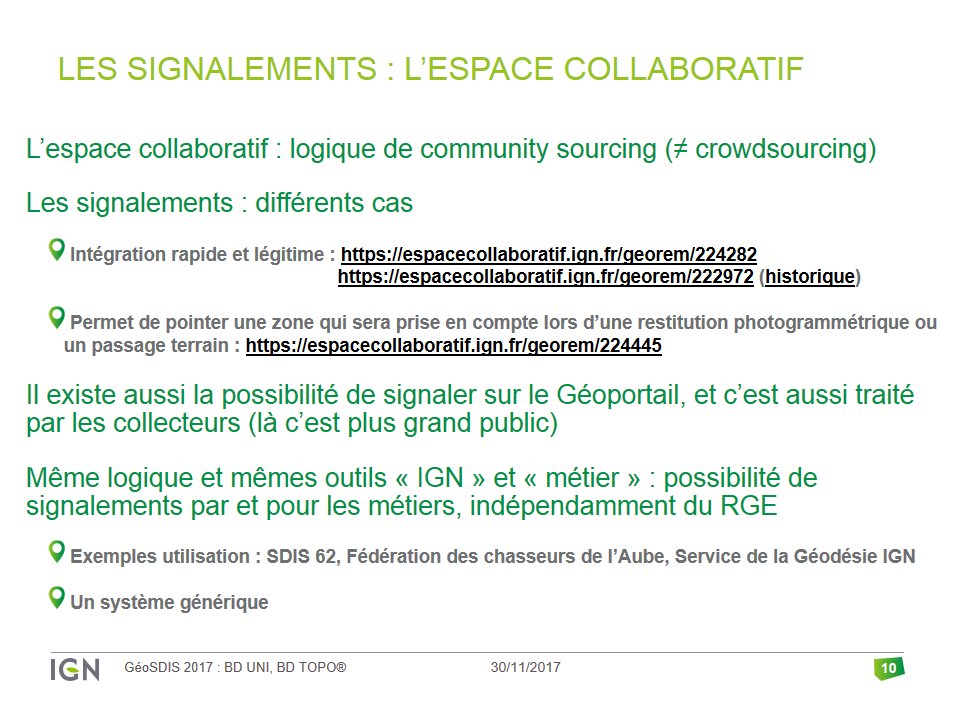 ykacenelen's tweet photo. @IGNFrance a pris conscience de nécessaires évolutions : de ses bases (plus riches) et de leur ouverture -> espace collaboratif -> #communitysourcing -> signalements non intégrés en brut mais avec un travail de mise en cohérence. #GéoSDIS https://t.co/EBLAn0sOMa
