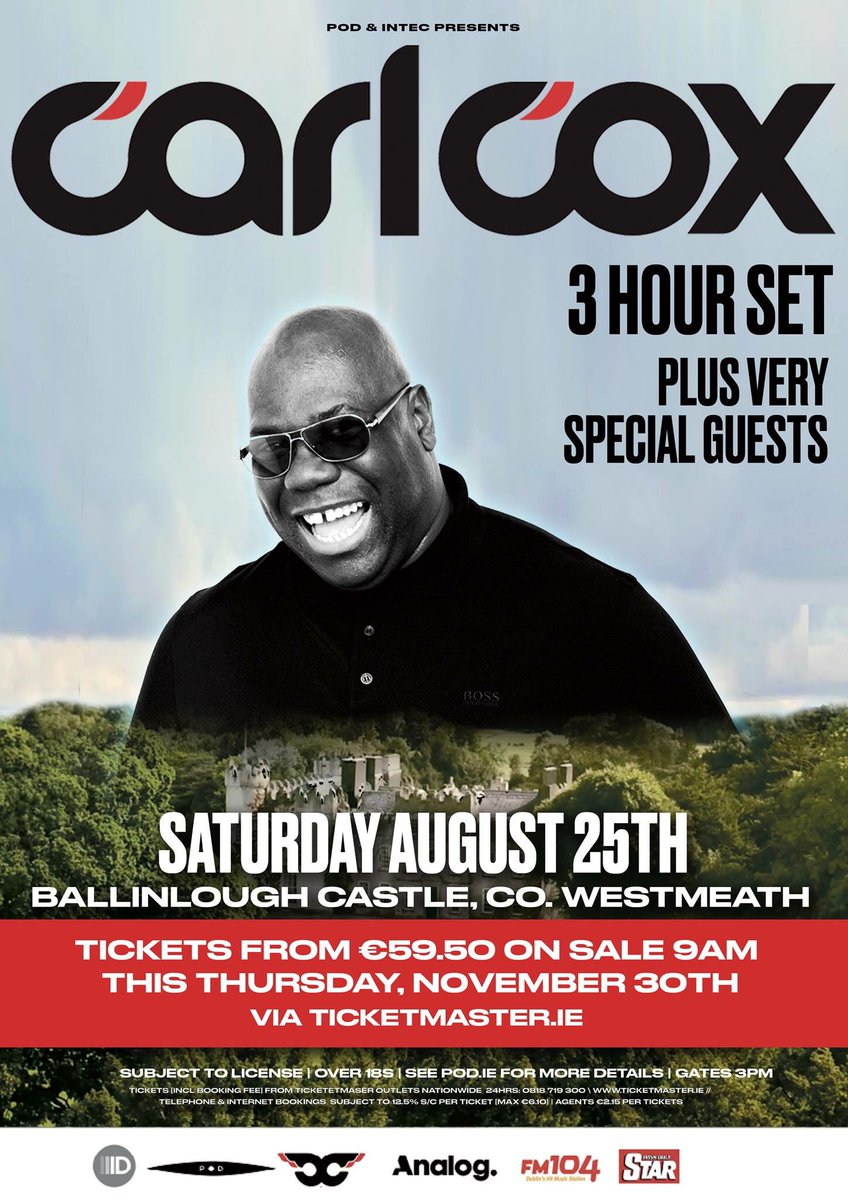 The_TechCompany's tweet photo. Carl Cox tickets on sale this morning 9.00 @ B-mobile #ticketmasteroutlet https://t.co/d0Szy3xbny