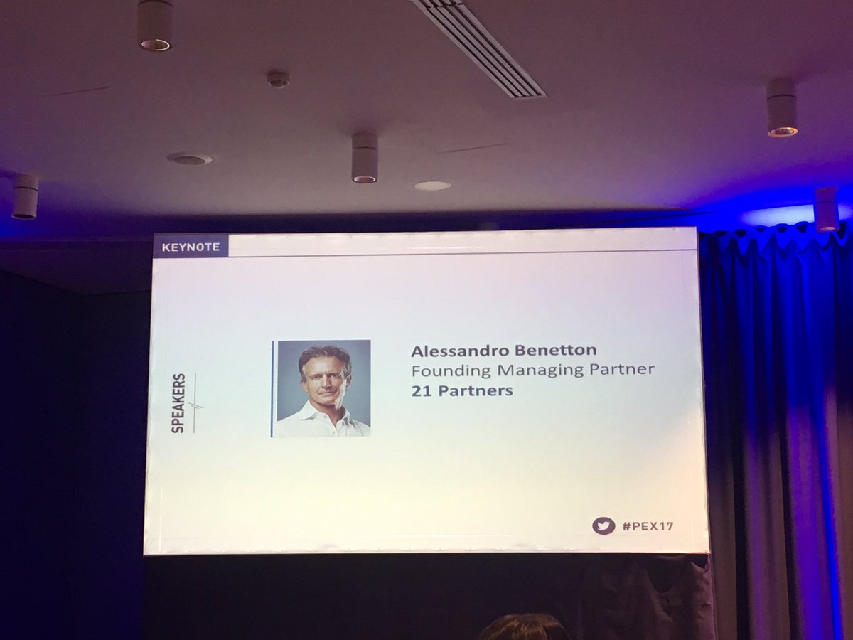21_Invest_Group's tweet photo. Happy to be giving the Keynote speech at the #PEX17! @ale_benetton https://t.co/3r9YURwVai