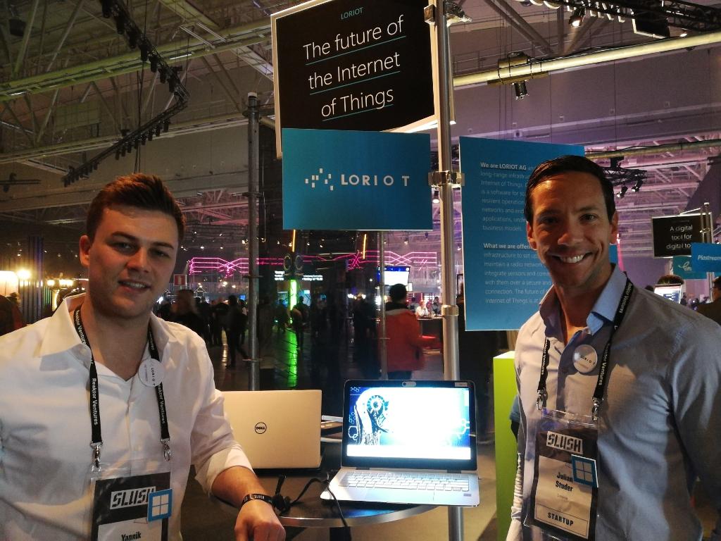 MicrosoftSuomi's tweet photo. All the way from Switzerland joining our booth at #Slush17 today is @LORIOTio. Loriot enables you to operate large scale #IoT networks based on the LoRaWAN technology. Meet them and find out more!  #slushmoments https://t.co/5Y7KRoPDaG