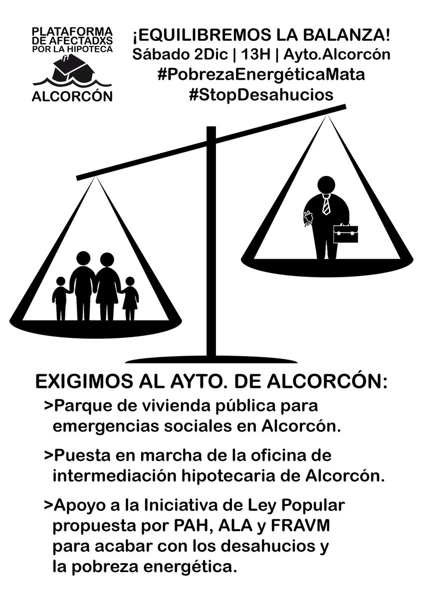 agoraalcor's tweet photo. 🗣️ La @pah_alcorcon convoca una concentración 
📆 Sábado #2D frente al Ayto. de #Alcorcon a las 13
📢 Exigen:
-> Vivienda pública para emergencias sociales
-> Apoyo de Ayto. a la ILP
-> Puesta en marcha de la oficina de intermediación hipotecaria
https://t.co/c14KtNyF9R https://t.co/Sl2BE5ck9U