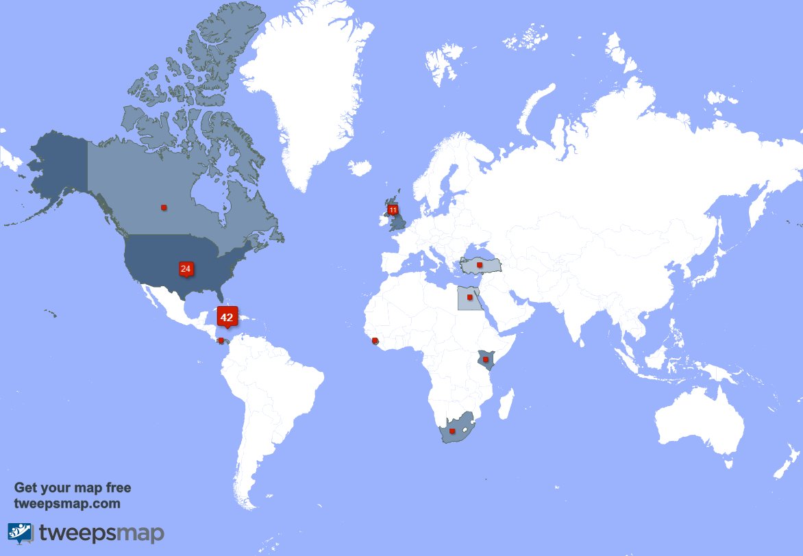 My followers live in Jamaica (40%), USA(23%)... Get your free map: tweepsmap.com/!DorbaRens