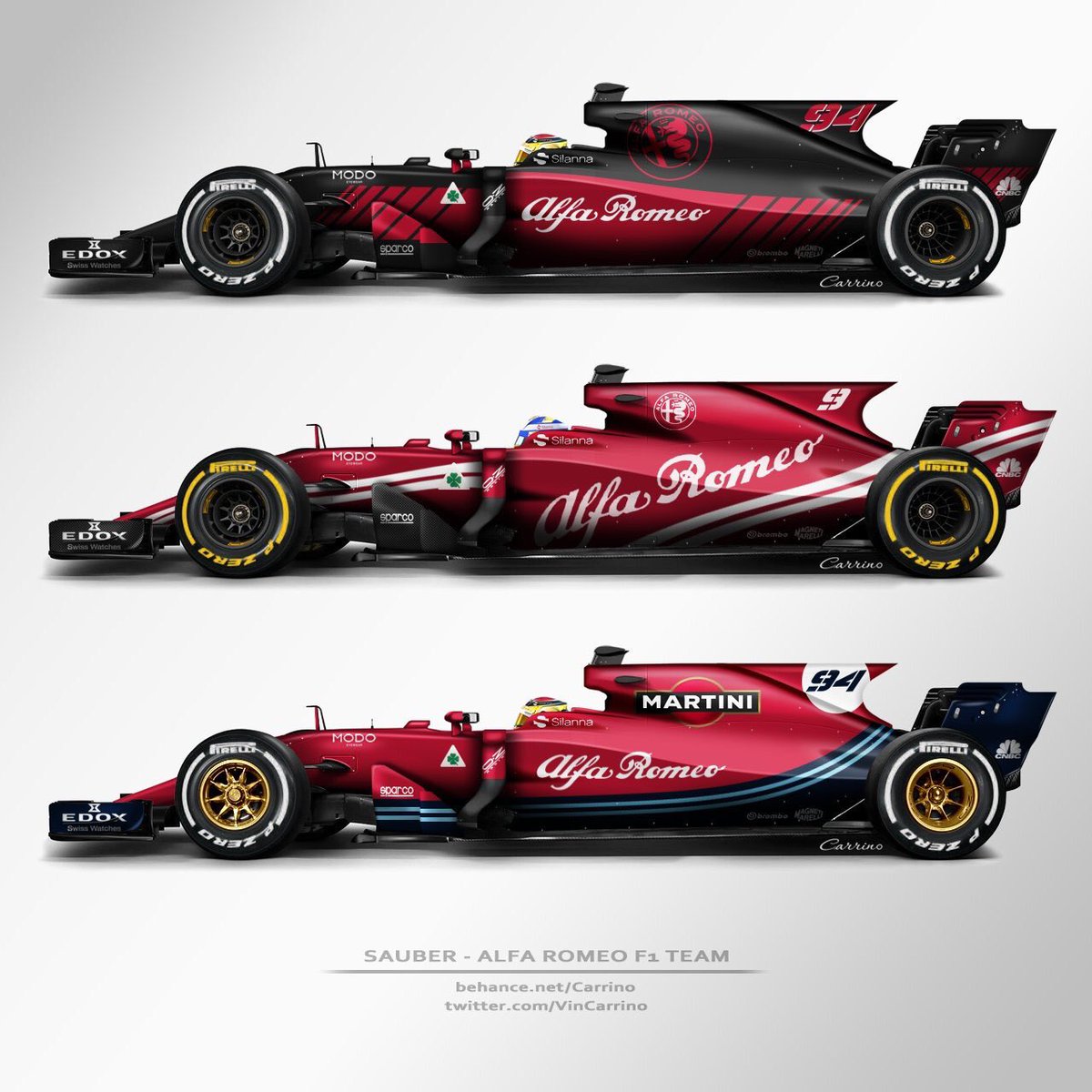 formula1gp's tweet image. Quale livrea sceglieste per l’Alfa Romeo Sauber 2018?  
#AlfaRomeo #Sauber #Formula1 #AlfaRomeoSauber @VinCarrino