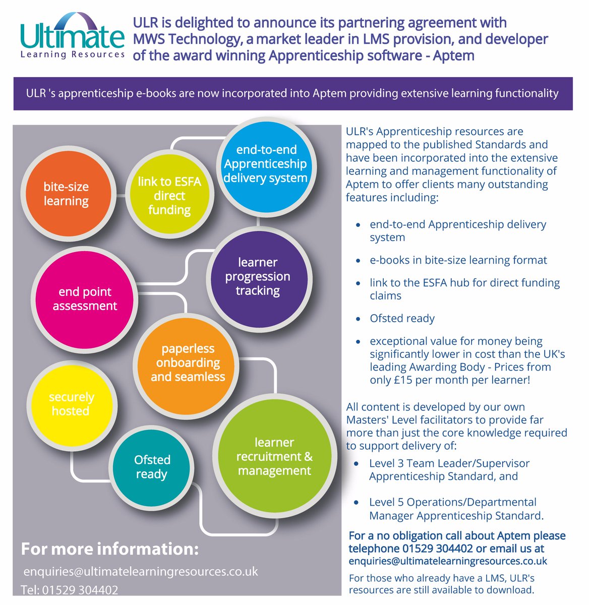 ULR_UK's tweet photo. Breaking News!   ULR's Apprentieship resources are now available on the Award Winning LMS - Aptem!  
email us for details: enquiries@ultimatelearningresources.co.uk https://t.co/Gb5hv2serC