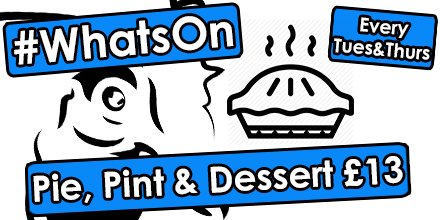 #WhatsOn - Choose From:
Steak, Ale &amp; Mushroom
Ham, Mustard &amp; Potato
Roasted Butternut Squash with Sweet Potato
Chicken, Ham Hock &amp; Leek
Served Between between 12-2:30 and 5-8:30