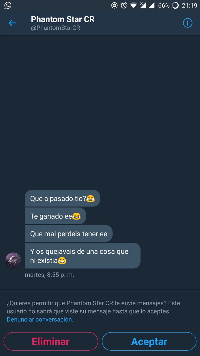 No creo que sea nada profesional enviar desde la cuenta de un supuesto equipo profesional de CR estos mensajes...(2)
<a href="/PhantomStarCR/">Phantom Star CR</a>