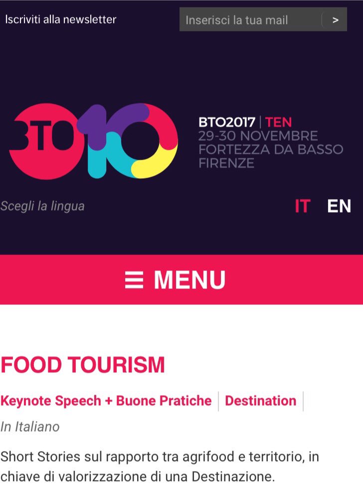 CarloVischi's tweet photo. Oggi a #bto2017 con @andreacasadeiVE parleremo di buone pratiche nel food tourism. Vi aspettiamo alle 17! #firenze https://t.co/Q9NuER5Akg https://t.co/q7mVY97WEQ