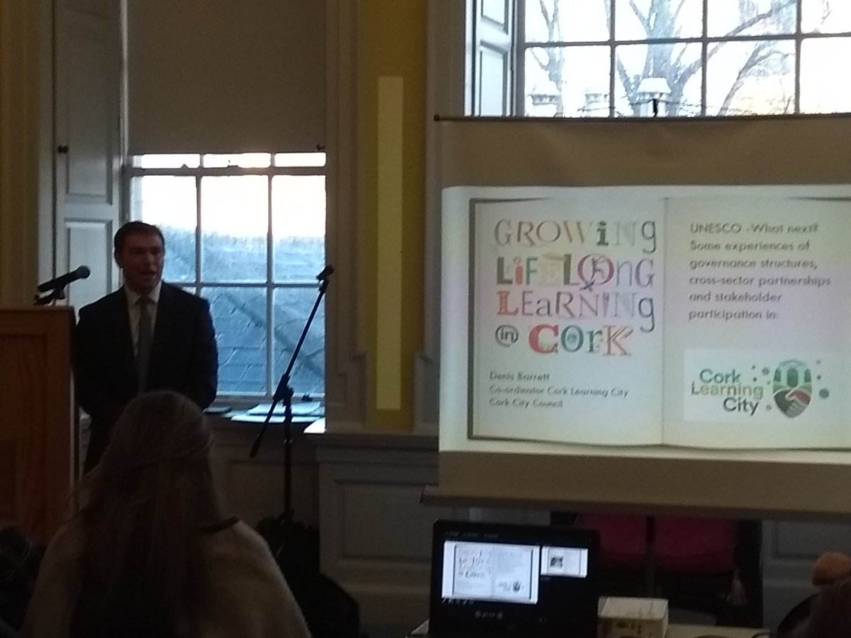 LimkLearnFest's tweet photo. Denis Barrett, @corklearning , speaks about sharing ideas with Limerick, and learning from each other. #learninglimerick #learningcities2017 https://t.co/un6eNB7Xxo