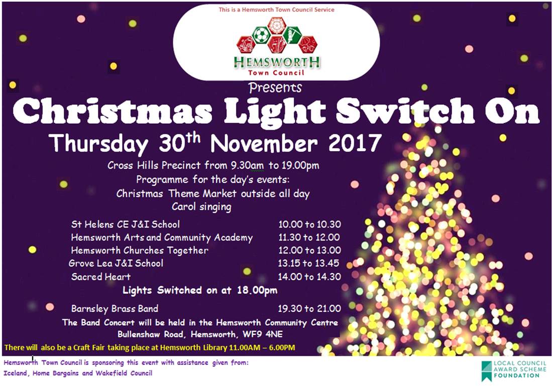 HemsworthTC's tweet photo. Christmas Market today – Wrap up warm and head on down to Hemsworth Xmas Market – Open all day – Lights switch on this evening @ 6pm followed by a concert at Hemsworth Community Centre @ 7.30pm – Merry Christmas to you all from Hemsworth Town Council https://t.co/OgGPiAEf5i