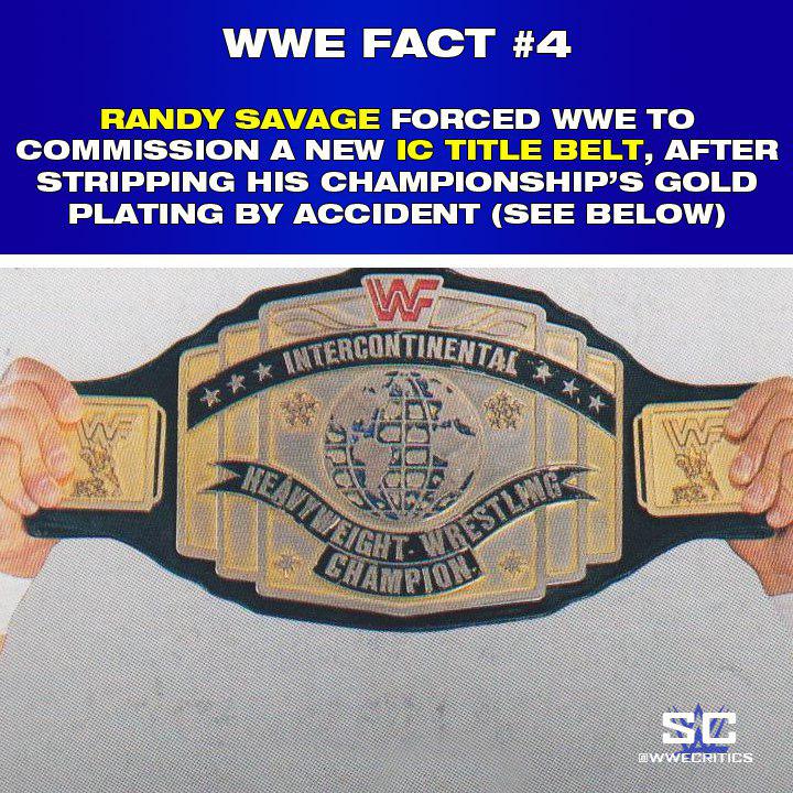 NukemWrestling's tweet photo. Todays #WWEFact.
Back in the 1980's, Randy Savage accidentally forced #WWE to commission a new #ICTitle belt, after using improper cleaning material to clean his belt.
It ended up stripping the title of its gold plating (See the image below) https://t.co/Y9sx1HPBp6