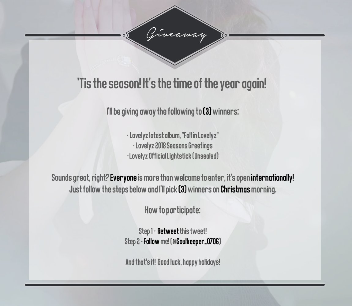 [GIVEAWAY] 'Tis the season~ I'm giving away #Lovelyz latest album, their seasons greetings, and an official lightstick (but it's unsealed tho..) for #Lovelinus! Just RT this tweet &amp; follow me to enter! Goodluck!! 🎄🎁🌟