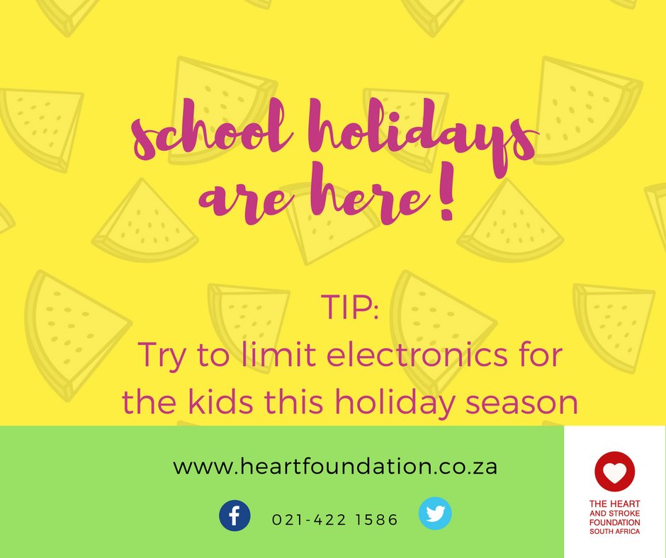 SAHeartStroke's tweet photo. TIP: Let them play outside, play ball games, races, swim, and rest well. ๐โโ๏ธโน๏ธโโ๏ธโฝ
#feelingfestive #schoolvacay @HealthZA https://t.co/HwoxQFa004