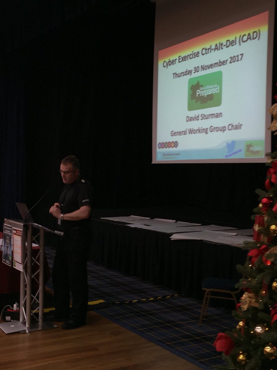 WMidsPrepared's tweet photo. West Midlands Police Chief Superintendent David Sturman thanks delegates for their attendance at our #CyberExercise. It is brilliant to see the support &amp; interaction with other multi-agency partners &amp; improve our ability to respond in #emergencies! #PreparedPanda #Cyber #TallyHo! https://t.co/5yDgLvG15G
