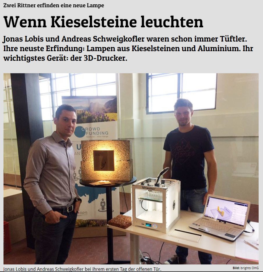 Wisst ihr schon wie Andreas und Jonas ihre #Wandleuchten aus #Kieselstein und #Eichenholz herstellen? Sie verwenden dabei  auch einen #3Ddrucker ! Eine #einzigartige #Idee!
Artikel von @BarfussMagazin :  bit.ly/2zACBf9