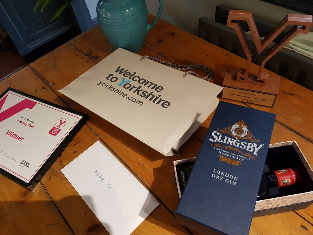 harriet_scott's tweet photo. Thank you @slingsbysocial & @Welcome2Yorks for this goodie bag! @BayTreeStilling still in shock over our #wra2017 win for PUB OF THE YEAR! https://t.co/dfe7mfTHTd