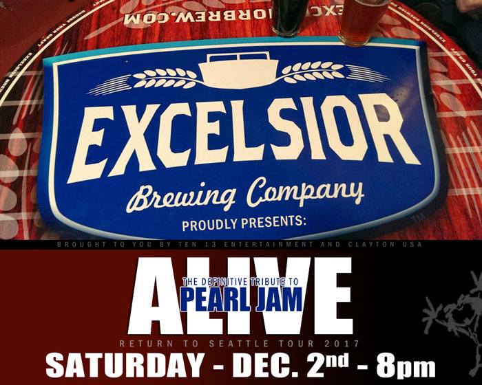 Alivebandrocks's tweet photo. The beer is cold, the friends are awesome and the venue is amazing. Rumor has it that you'll hear a lot of Pearl Jam Saturday night. See you @excelsiorbrew  for our final show of 2017. https://t.co/IJEo8mMDUB