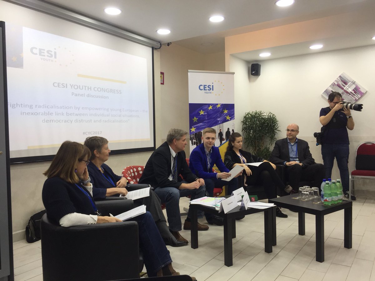 CESIYouth's tweet photo. “Fighting radicalisation by empowering young people” The panel of the CESI Youth Congress #CYC2017 #Rome https://t.co/3lUyd4jZ6s