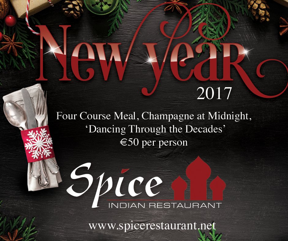 SpiceWex's tweet photo. With #Christmas fast approaching,it's nearly time to start thinking about your plans for #NewYearsEve We have a great night planned in @SpiceWex Enjoy #dinner, bubbles &amp; #dance through the decades with our #DJ #Wexford #Indian 🍾#Restaurant https://t.co/CfdPeGpO48