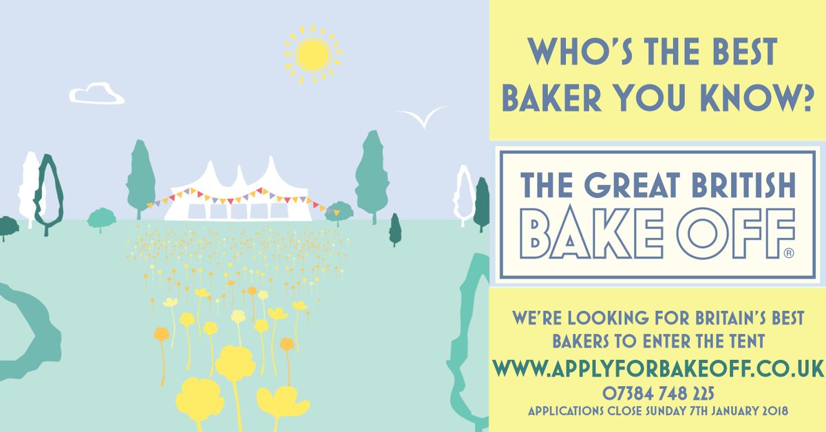 bananhan's tweet photo. Calling all amateur bakers! Applications for Series 9 of The Great British Bake Off are now open! Tag the best baker you know or get in touch with us to find out more! #homebaker #bakinghour #GBBO #bakeoff #bakingseason #Christmas https://t.co/FCGJweheNf