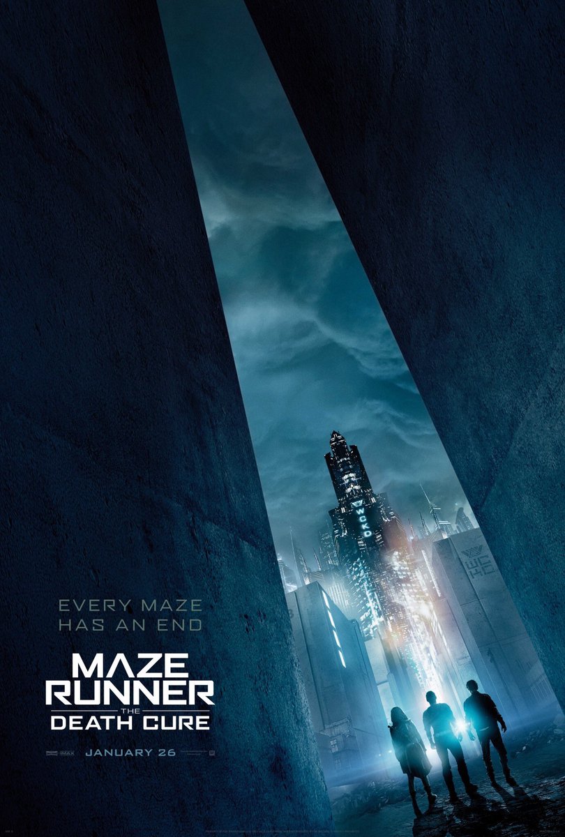 mazerunnerny's tweet photo. Every Maze has an end. 
Maze Runner: The #DeathCure in theaters January 26, 2018. https://t.co/LqxmdDQ26k