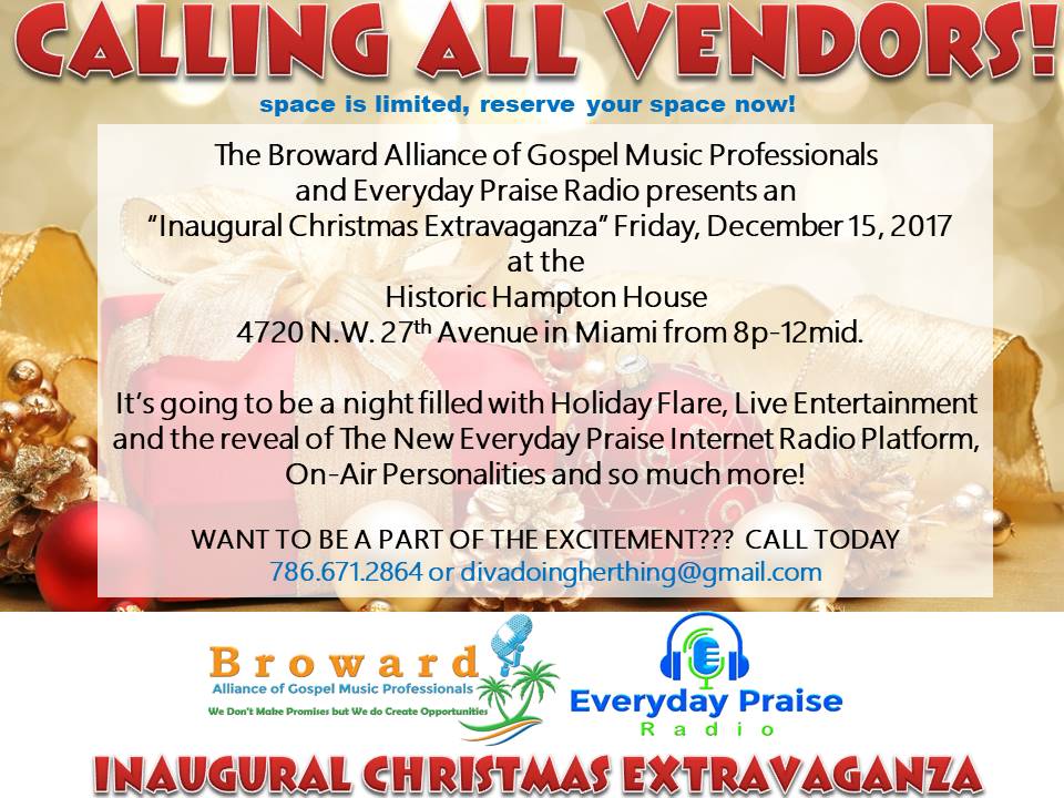 everyday_praise's tweet photo. SPECIALS ARE GOING ON FOR YOU to attend The "Inaugural Christmas Extravaganza” . TICKETS ARE $15 NOW-MON DEC 4TH.  https://t.co/O9akS1BzUy We also have specials on our VENDOR SPACE &amp; SPONSORSHIP OPPORTUNITIES. Don't miss out on these great Specials. TIME &amp; SPACE IS RUNNING OUT! https://t.co/kmu2sLQPAe
