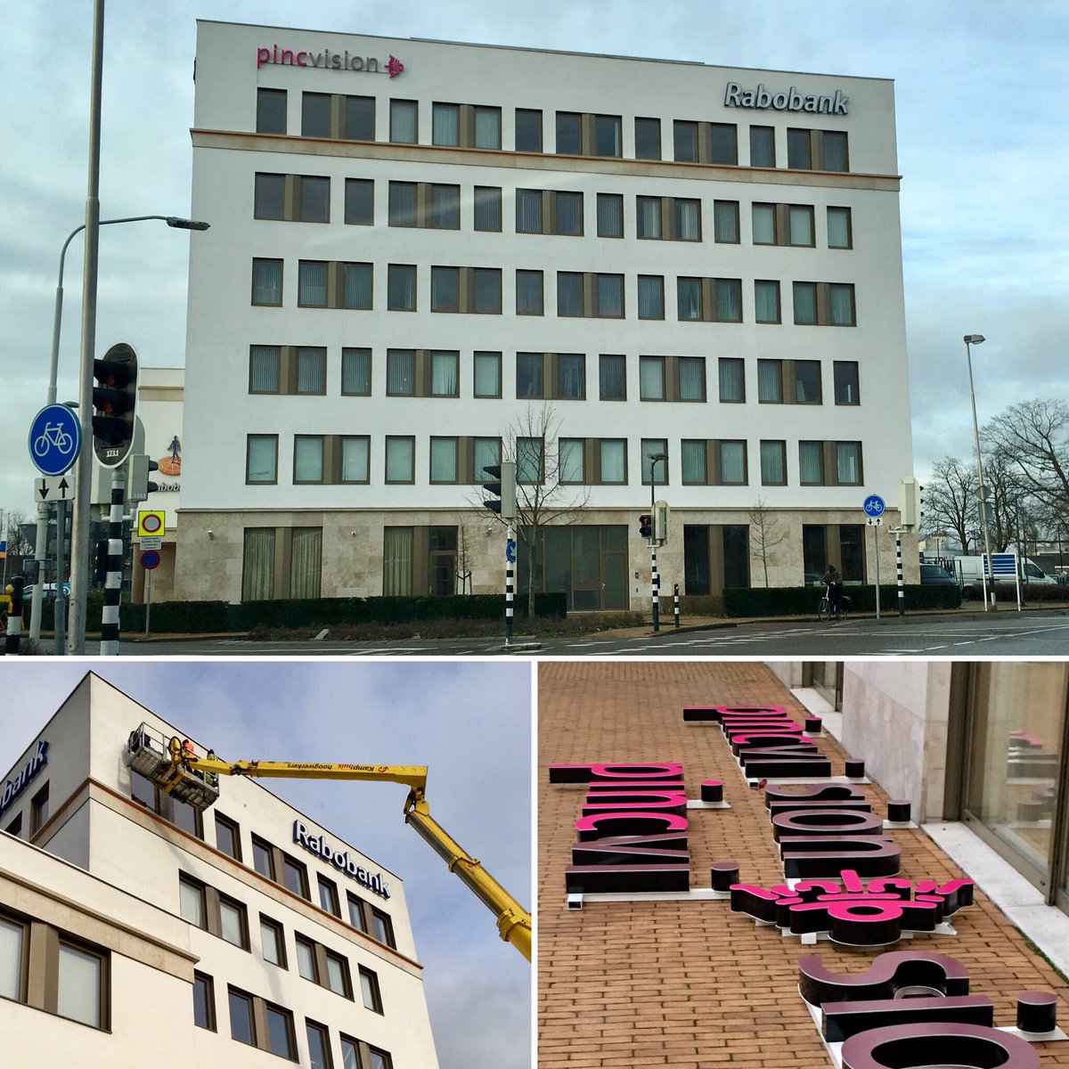 Pincvision's tweet photo. Verhuisupdate! Vandaag en morgen wordt er hard gewerkt aan onze zichtbaarheid. Gevelreclame wordt aangebracht op onze nieuwe locatie! Trots en spannend! #wachtmaartotdelampenaangaan https://t.co/3gWv3noKd6