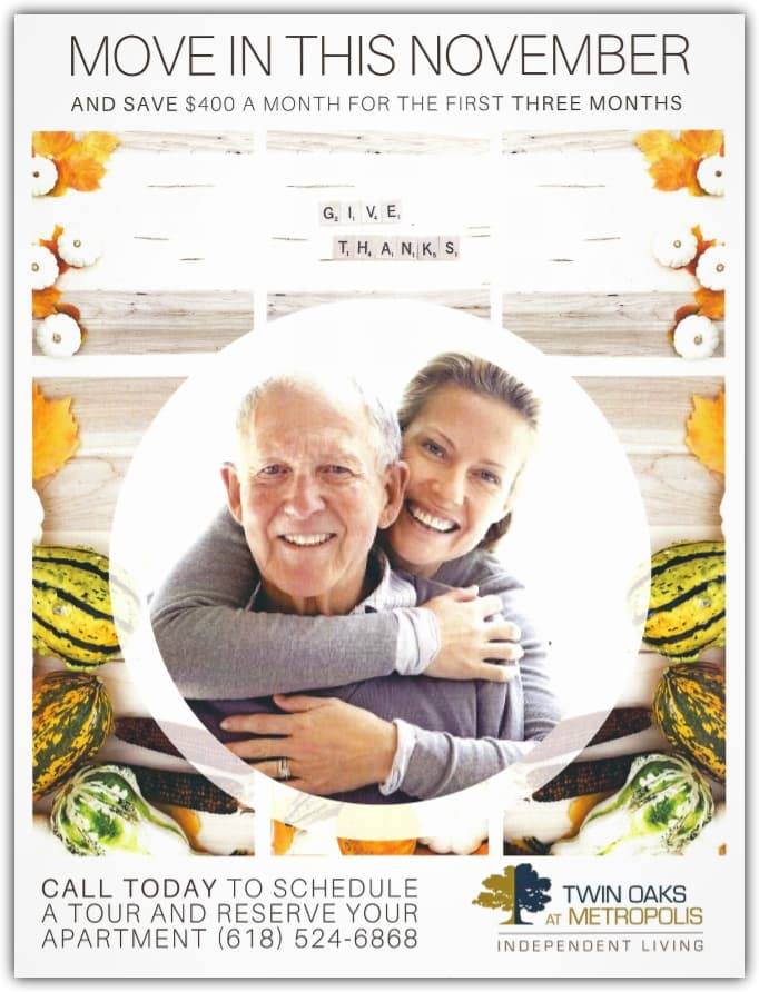 TwinOaksRet's tweet photo. Today is the last day to take advantage of our November move-in offerings! Reserve your apartment TODAY &amp; you can save $400 for the first three months! Call us at 618-524-6868. https://t.co/Htpz83PJGB