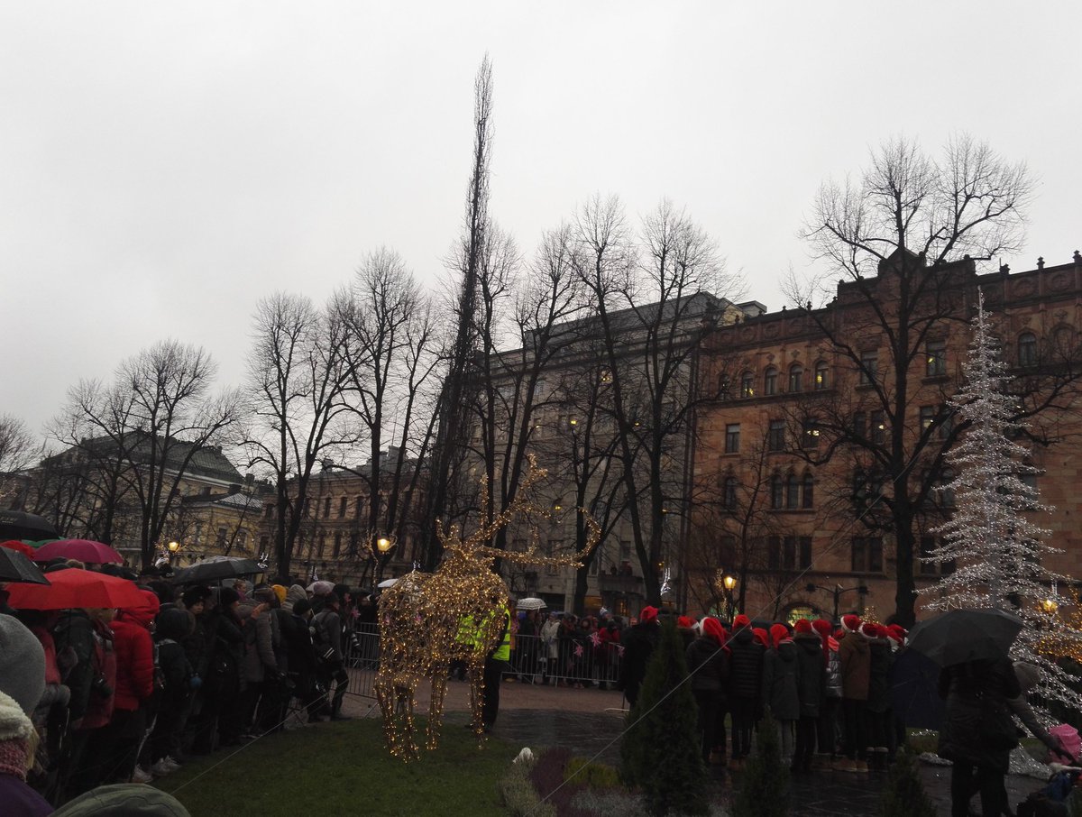 LiisaKujala's tweet photo. Tonttukuoro on asemissa, mutta prinssiä ei näy. Nyt ollaan jo vartin myöhässä! #PrinssiWilliam #Esplanadinpuisto #kuninkaallinenvierailu https://t.co/T6bdklOs6s