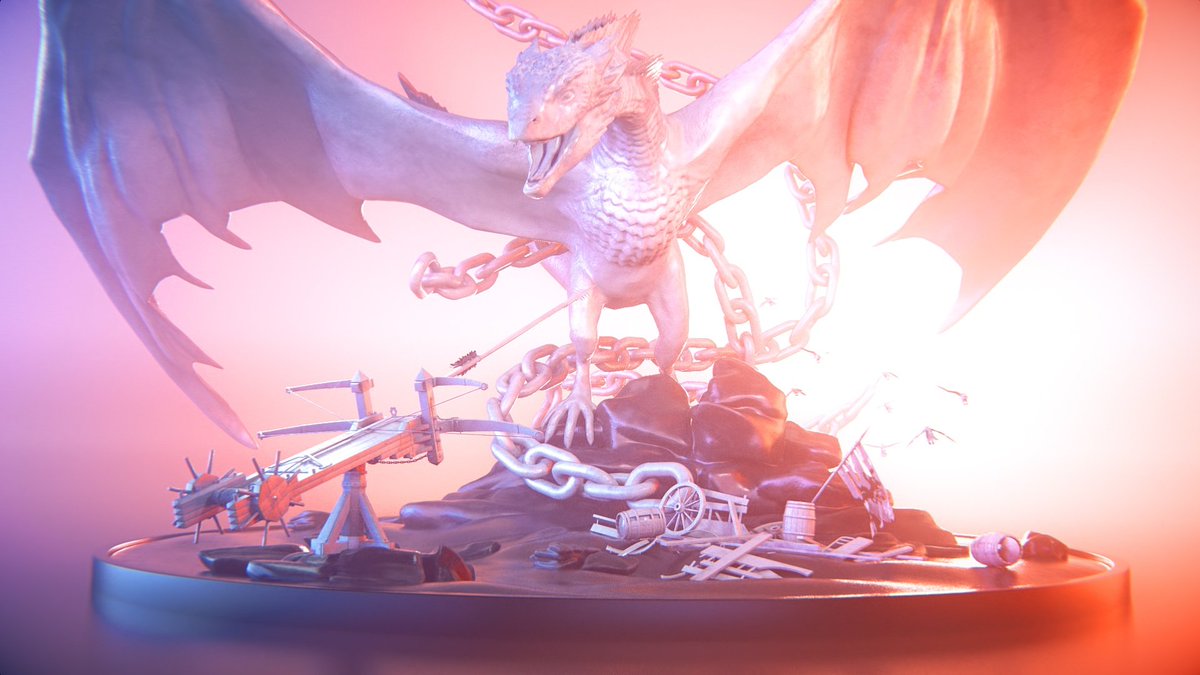 blackfrostd's tweet photo. Statue progress now in colour. #gameofthrones #spoilsofwar #cinema4d #c4d #ballista #scorpion #dragon #wip #weapon #3d #got7 #render #redshift https://t.co/MVvw7YTBUW