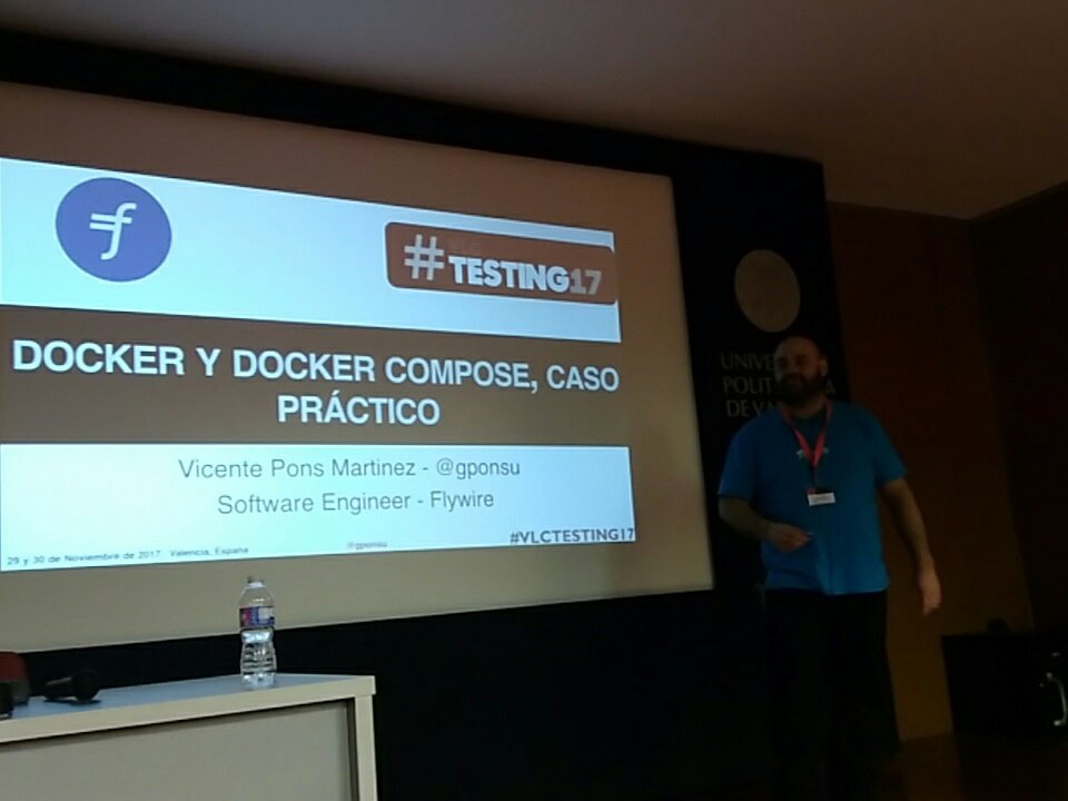 Trobatest's tweet photo. Seguimos aprendiendo más sobre docker and docker compose con @gponsu #VLCTesting17 https://t.co/bnhClNmzaV