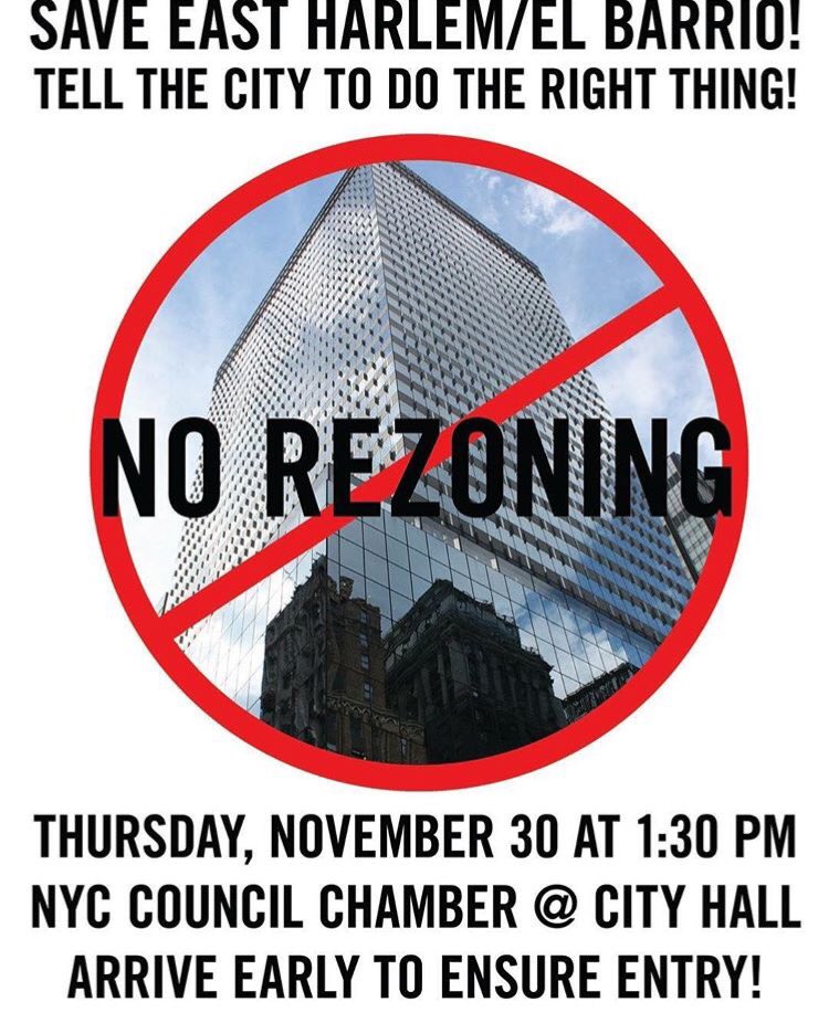 Save East Harlem Today!!!

Tell NYC to reject upzoning our hood &amp; the #Gentrification it will bring!