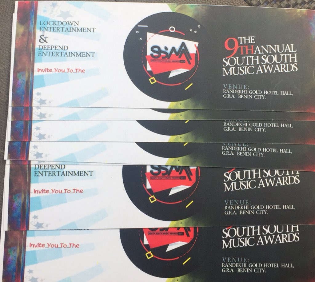 MisterRedefined's tweet photo. Izza South South &amp; a Total Lockdown Thing! 

South-South Music Awards (#SSMA2017) going down tonight 

@ RANDEKHI GOLD HOTEL (EVENT HALL), GRA, Benin City

@AndyBello @AnnualSSMA_ #TheRedefinedMedia

https://t.co/fXDDlXUBPg