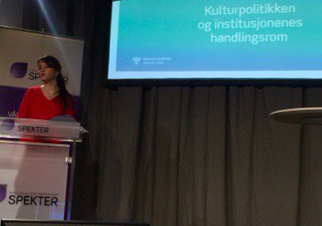 LASverdrup's tweet photo. Hva er kulturlederes handlingsrom i kulturinstitusjoner spør Anne Karin Bratten fra  @arbspekter  konferanse på @NobelPeaceOslo https://t.co/qwXWGccinf