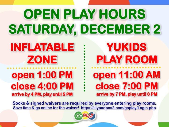goplayguam's tweet photo. 🎉The party's over here, at #GoPlayGuam! Please note limited open-play hours in the Inflatables Room this Sat., Dec. 2! Our YuKids play room, with brand new play units, is open for walk-ins during the usual hours. Bring your favorite socks, make sure your waivers are complete,! https://t.co/Q0H2qO4ogD