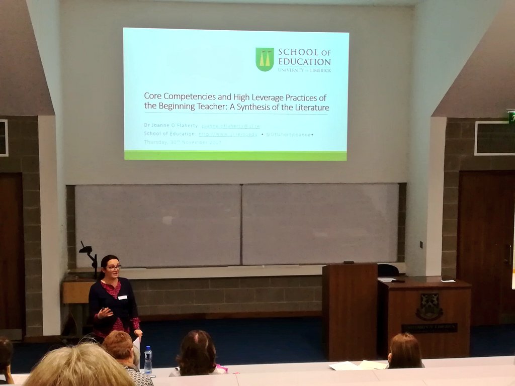 SchoolOfEd_UL's tweet photo. Dr. Joanne O' Flaherty presenting on Core Competencies and High Leverage Practices for a Beginner Teachers - synthesis of the literature #IrishTed https://t.co/RsvOmMNoeO